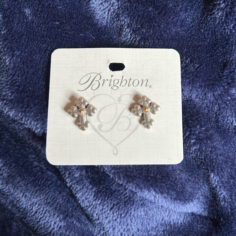 Brighton Silver and Gold Tone Cross Earrings